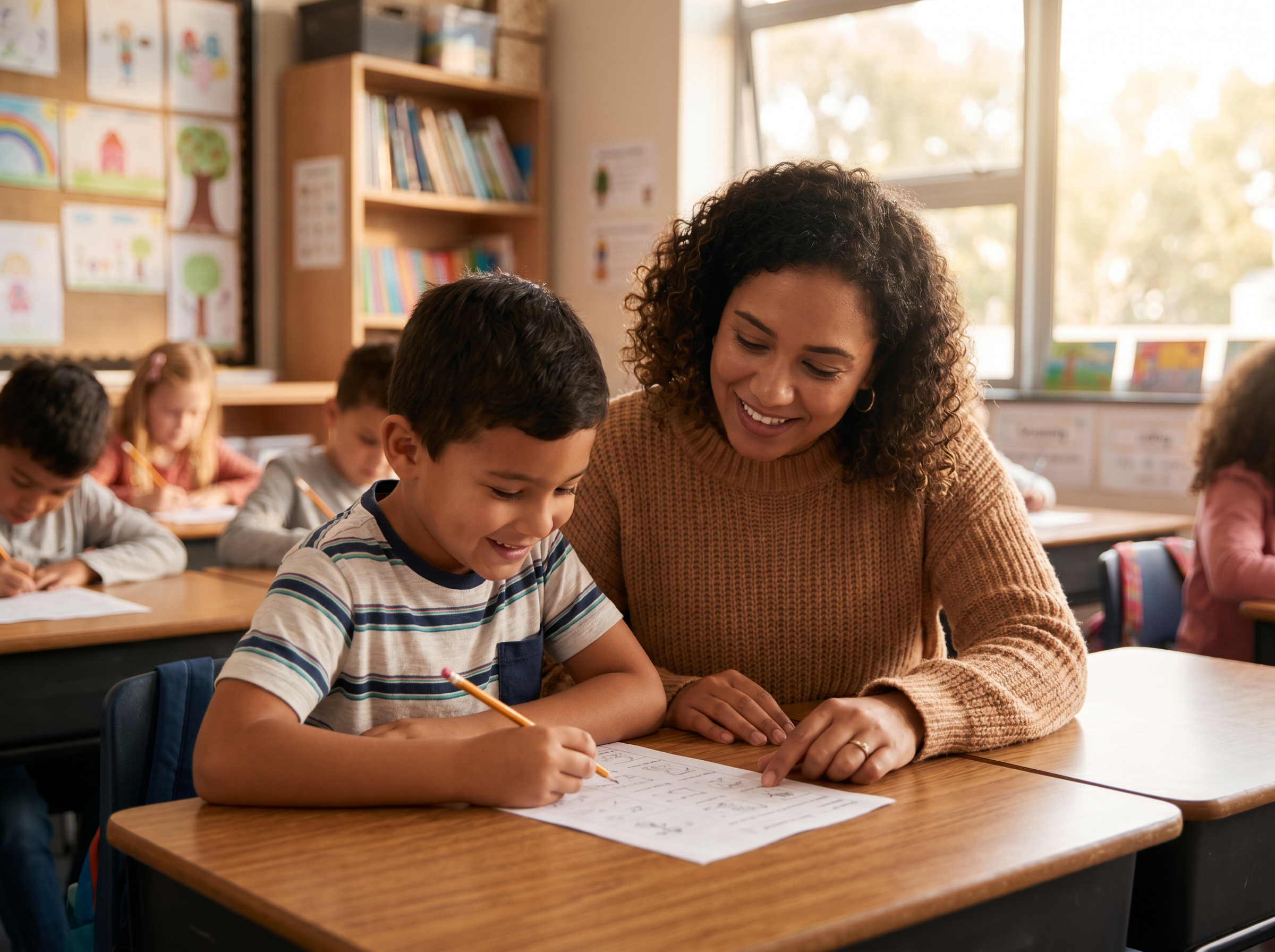 Teacher working with student